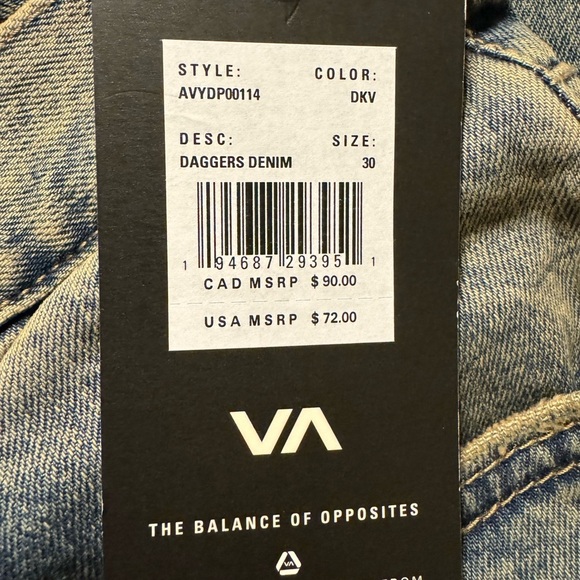 RVCA Daggers Slim Straight Jeans 30 x 32 - Picture 10 of 10